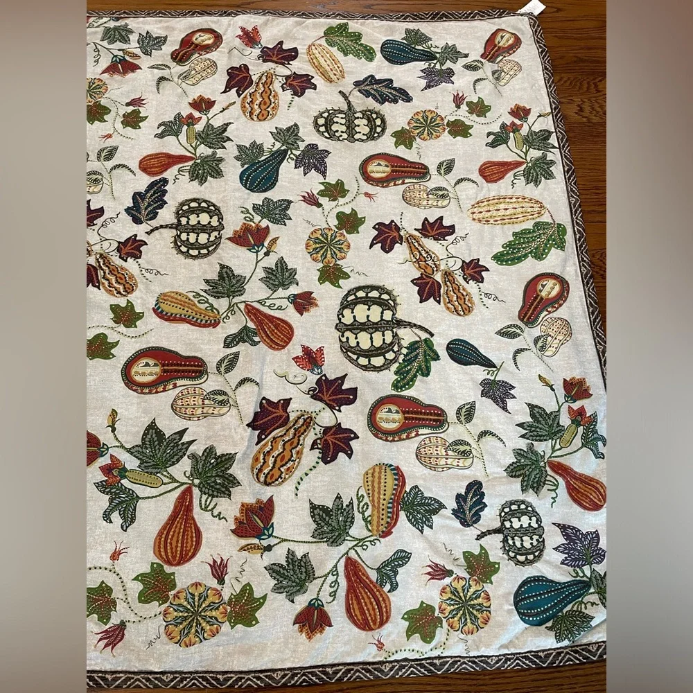 Pottery Barn Aldo Pumpkin Embroidered Table Throw Fall/Thanksgiving #1